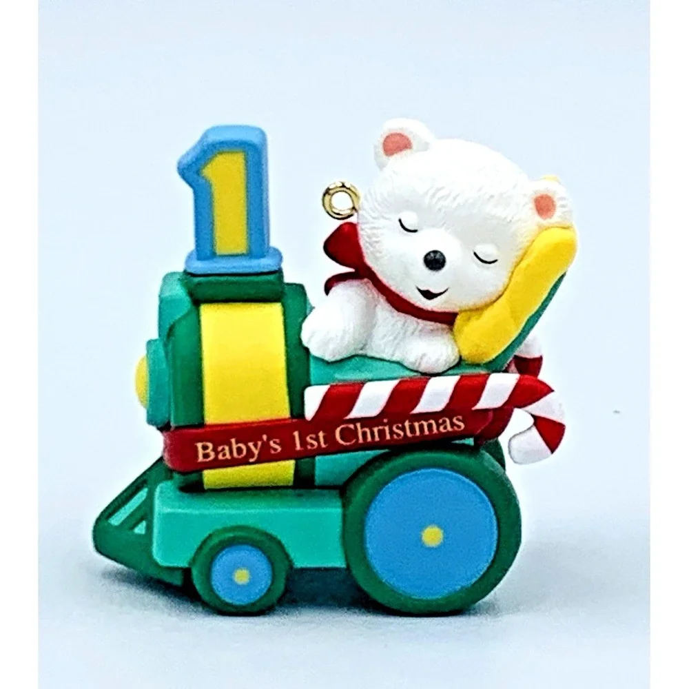 VTG Baby's 1st Christmas Hallmark Ornament 2001 Bear Peppermint Express Train‎